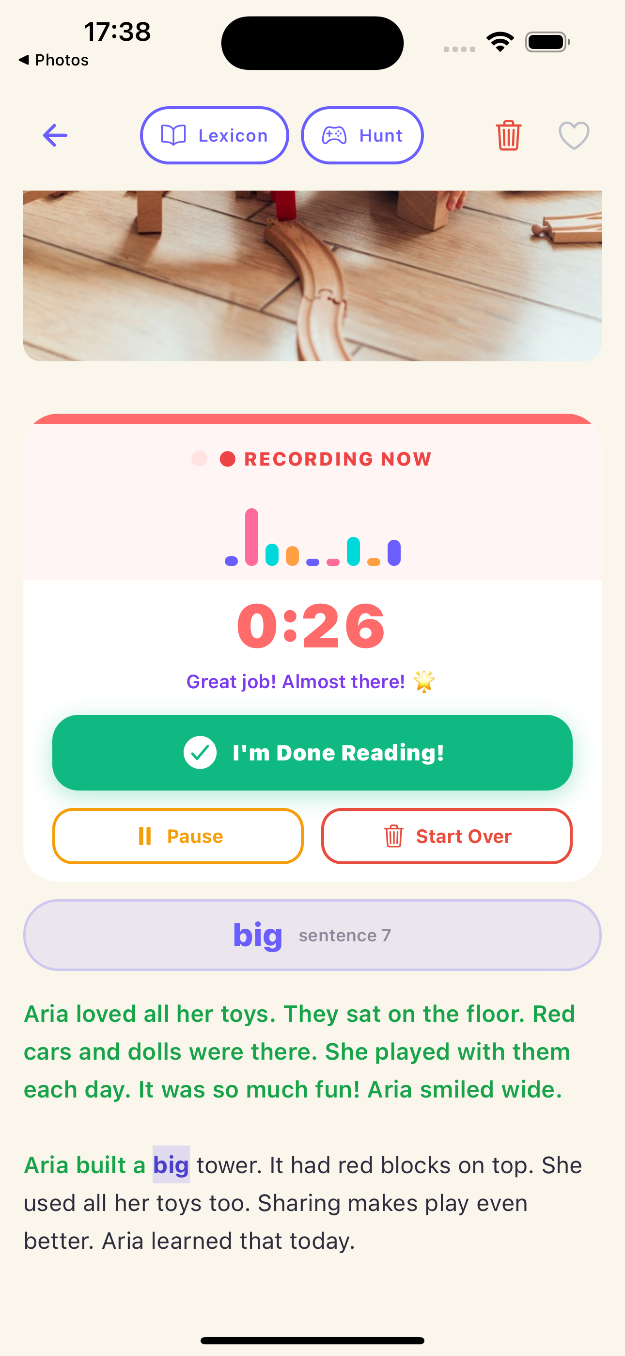 Reading aloud screen