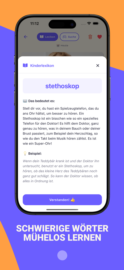 Kinderlexikon erklärt das Wort Stethoskop in einfacher, kindgerechter Sprache und baut Wortschatz auf