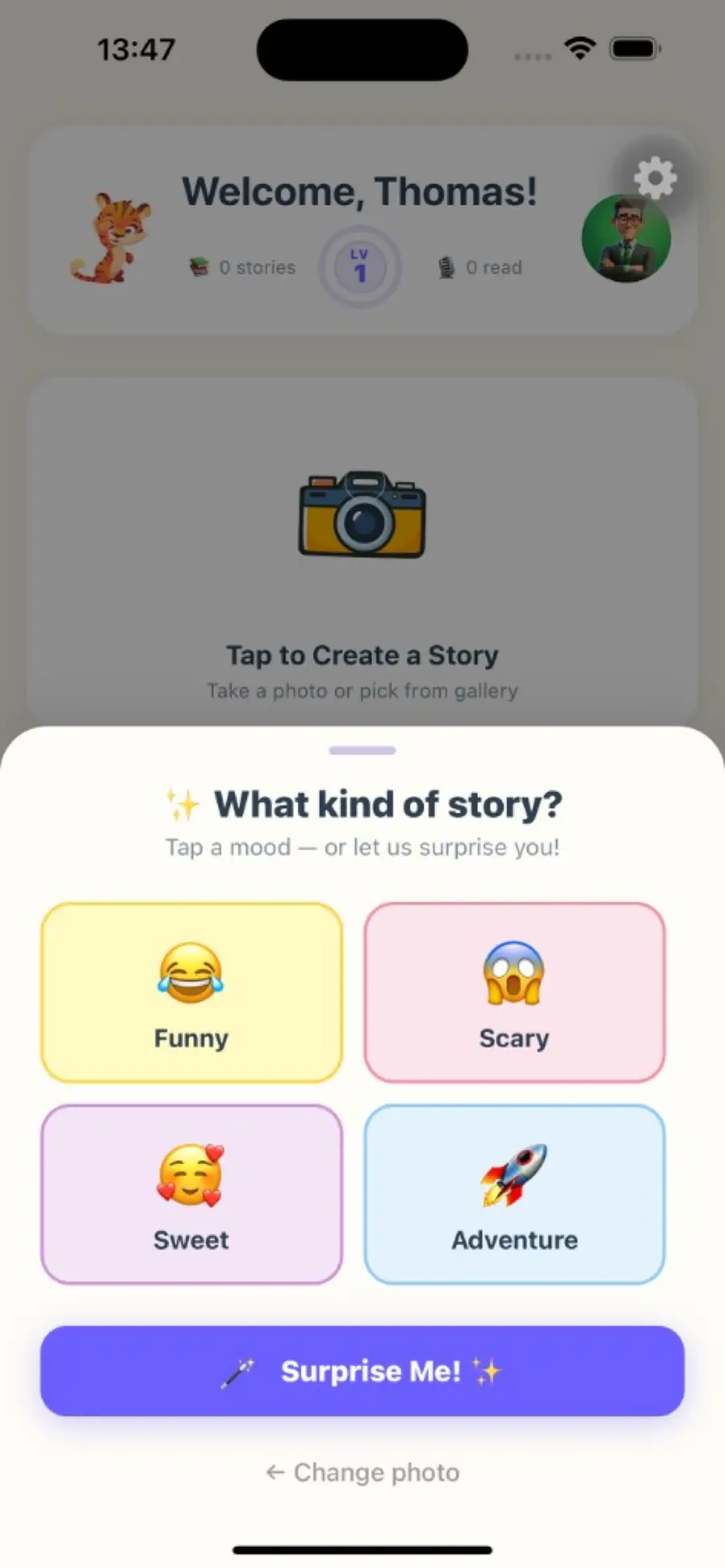 Photo to story mood picker