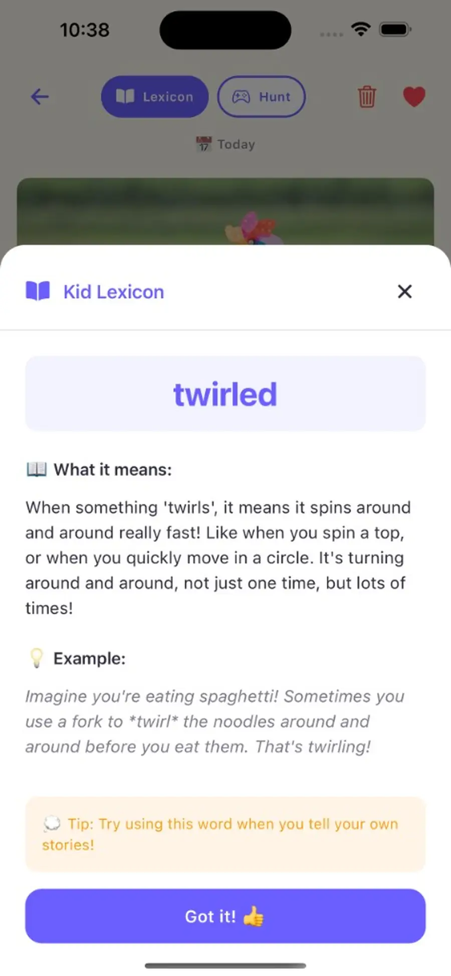 Kid Lexicon word explanation