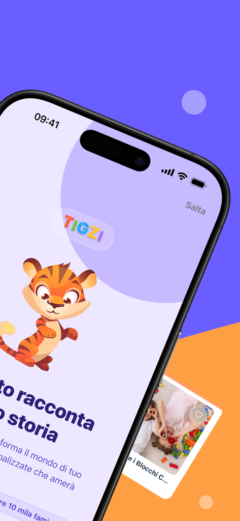 La mascotte tigre di Tigzi dà il benvenuto ai bambini nell'app per imparare a leggere che trasforma le foto in storie